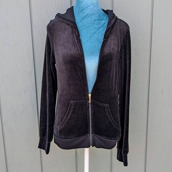 Juicy Couture Y2K Glamorous Juicy Couture Black Velour Tracksuit Jacket. Small - Picture 2 of 8